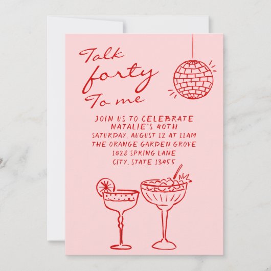 手描きカラフル落書き40thディナー誕生日 招待状 (正面)