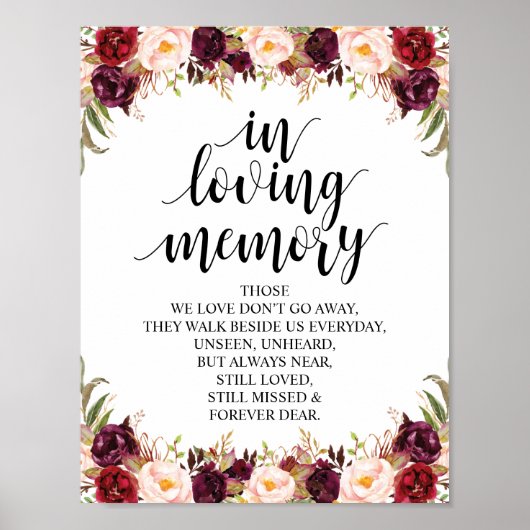 手描きカリグラフィー結婚式追悼テーブルサイン ポスター (正面)