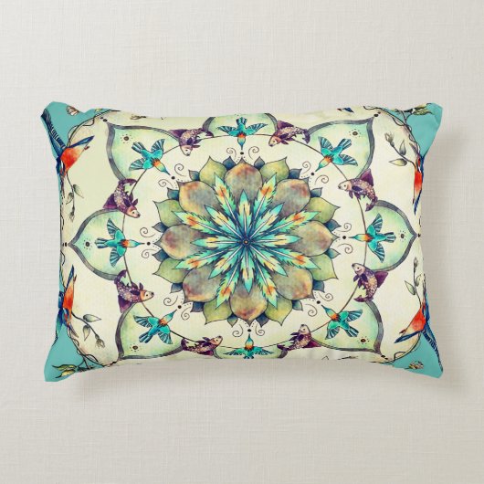 手描きカワセミ曼荼羅 アクセントクッション (正面)