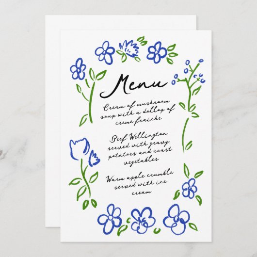 手描きカントリーフラワーガーデンパーティーディナーメニュー メニュー (正面/裏面)