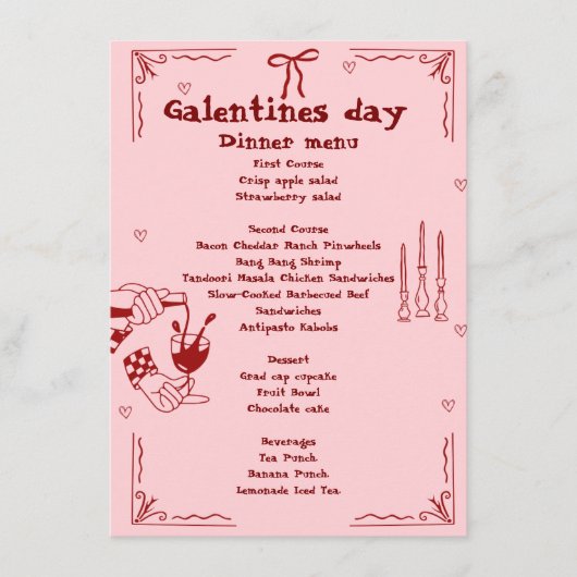 手描きガレンティンデイガールナイトバレンタインメニュー メニュー (正面)