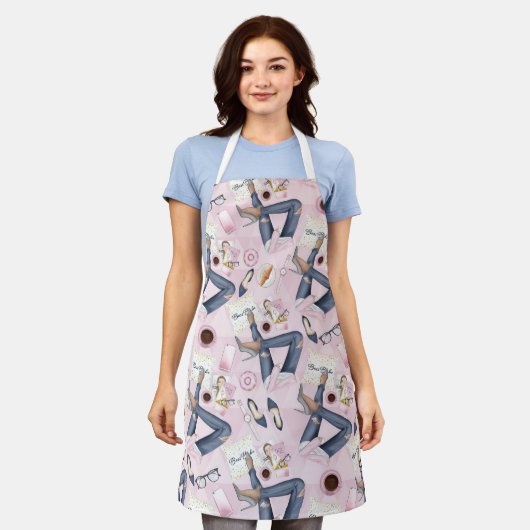 手描きガールボス エプロン (着用した状態)