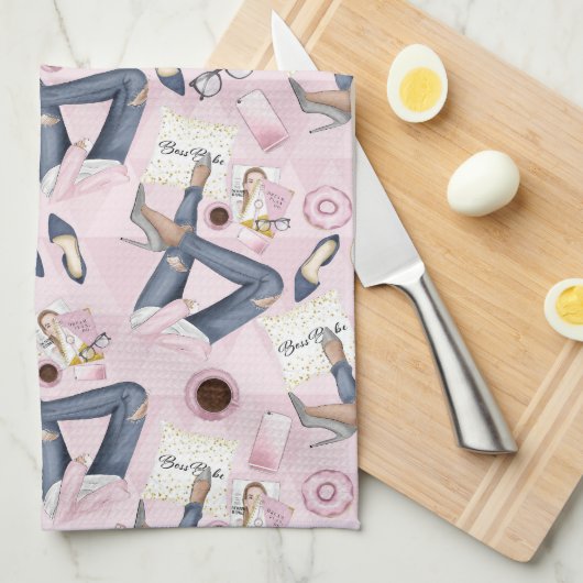 手描きガールボス キッチンタオル (四つ折り)