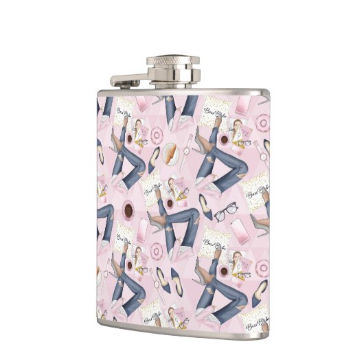 手描きガールボス フラスク (左)