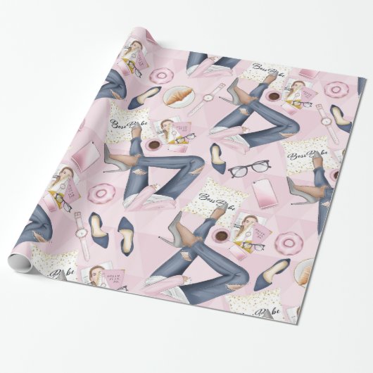 手描きガールボス ラッピングペーパー (アンロールド)