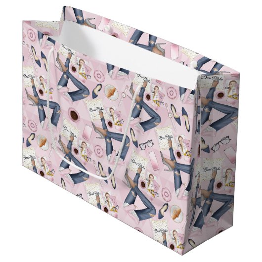 手描きガールボス ラージペーパーバッグ (正面アングル)