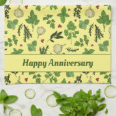 手描きキッチンハーブパターン(の模様が)あるクリーム キッチンタオル (折り畳み)