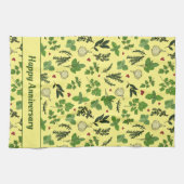 手描きキッチンハーブパターン(の模様が)あるクリーム キッチンタオル (横)