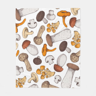 手描きキノコ:食品背景。 フリースブランケット