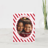 手描きキャンディストライプケインChristmas写真カード シーズンカード (正面)