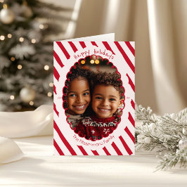 手描きキャンディストライプケインChristmas写真カード シーズンカード