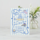 手描きキューピッドシャンパンベビーシャワー 招待状 (スタンド正面)