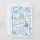 手描きキューピッドシャンパンベビーシャワー 招待状 (正面)