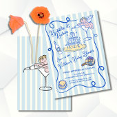 手描きキューピッドシャンパンベビーシャワー 招待状