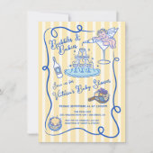 手描きキューピッドシャンパンベビーシャワー 招待状 (正面)