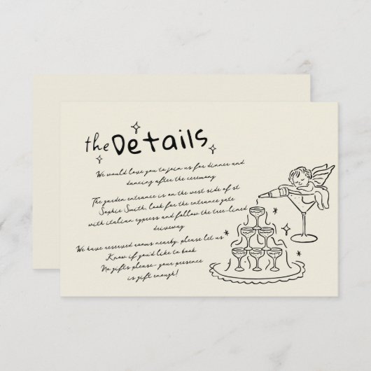 手描きキューピッ結婚ドの詳細エンクロージャカード 出欠カード (正面/裏面)