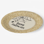 手描きクモの巣ハッピーハローウィン金ゴールドグリッター ペーパープレート (アングル)