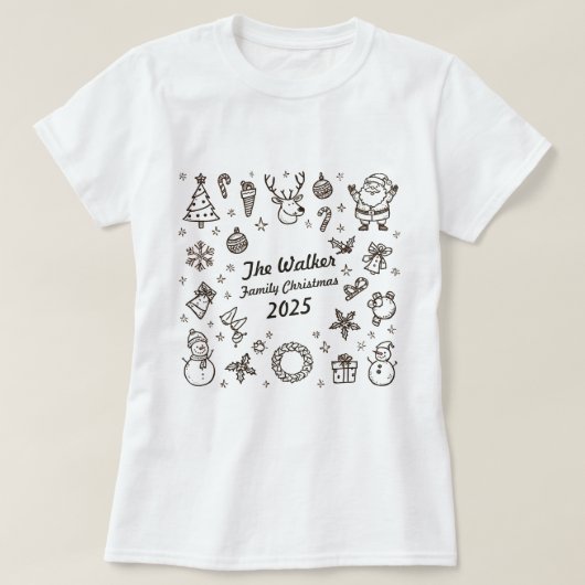 手描きクリスマスの落書き カスタム家族年 Tシャツ (デザイン正面)