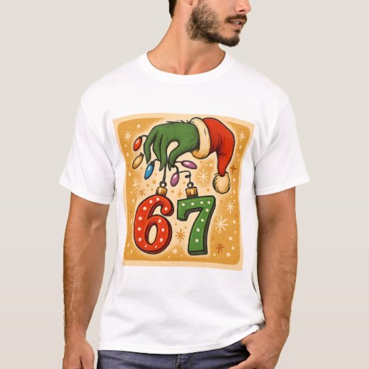 手描きクリスマスオーナメント 6 7 面白いホリデー Tシャツ (正面)