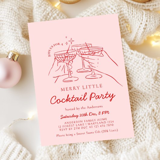 手描きクリスマスカクテルパーティの招待状 招待状