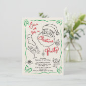 手描きクリスマスカクテルパーティーサンタ 招待状 (スタンド正面)