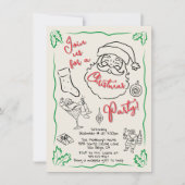 手描きクリスマスカクテルパーティーサンタ 招待状 (正面)