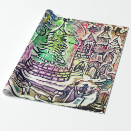 手描きクリスマスシーンギフトラッピング紙 ラッピングペーパー