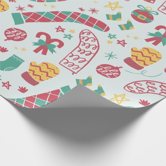 手描きクリスマスソックスかわいいホリデーギフト ラッピングペーパー (角)