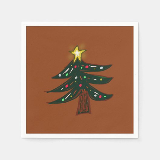 手描きクリスマスツリー ブラウン スタンダードカクテルナプキン (正面)