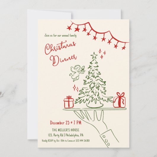 手描きクリスマスディナー招ファンシー待 案内状 (正面)