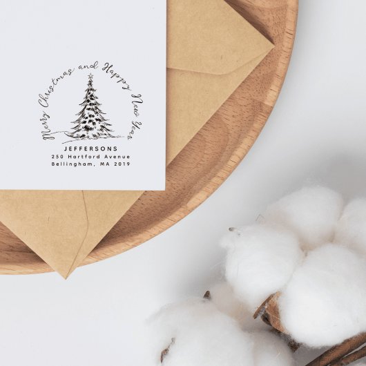 手描きクリスマスパインツリー差出人住所 ラバースタンプ