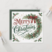 手描きクリスマスリースのフォトカード カード (正面/裏面インサイチュ)