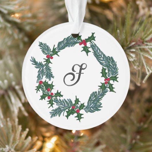 手描きクリスマスリース、カスタマイズ可能なイニシャル オーナメント (ツリー)