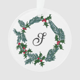 手描きクリスマスリース、カスタマイズ可能なイニシャル オーナメント