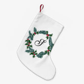 手描きクリスマスリース、カスタマイズ可能なイニシャル スモールクリスマスストッキング (正面 (吊り時))