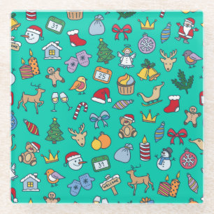 手描きクリスマス:シームレスなフェスティバル。 ガラスコースター