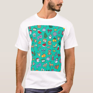 手描きクリスマス:シームレスなフェスティバル。 Tシャツ