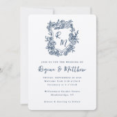 手描きクレストブルーモノグラムオールインワン結婚ズ 招待状 (正面)