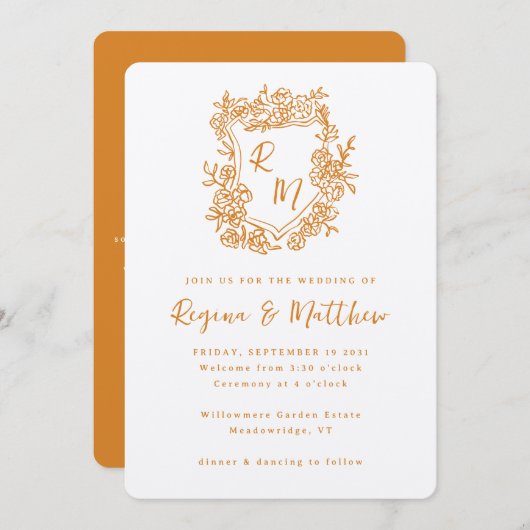 手描きクレストモノグラムオールインワン結婚ズ 招待状 (正面/裏面)