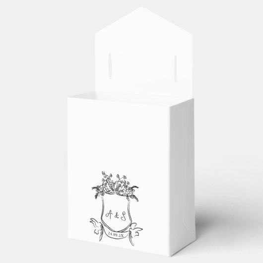 手描きクレスト白黒結婚式の引き出物ボックス フェイバーボックス (オープン)