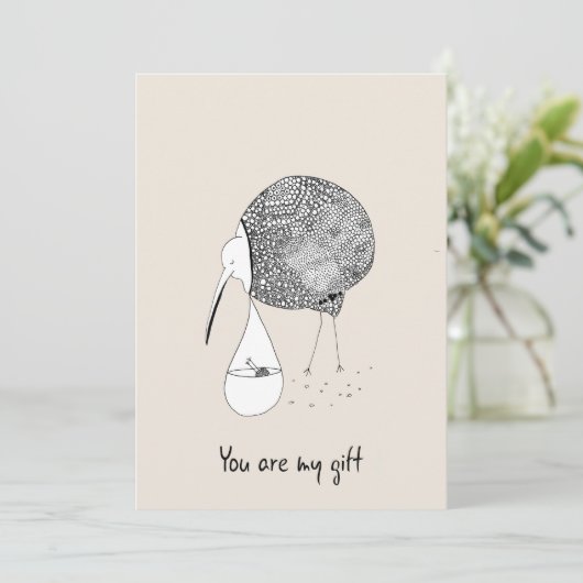 手描きグリーティングカードキウイ運バードベビー 招待状 (スタンド正面)