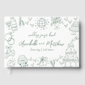 手描きグリーンのウィスキカルな結婚式 ゲストブック (正面)