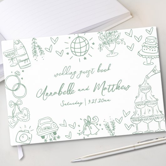 手描きグリーンのウィスキカルな結婚式 ゲストブック