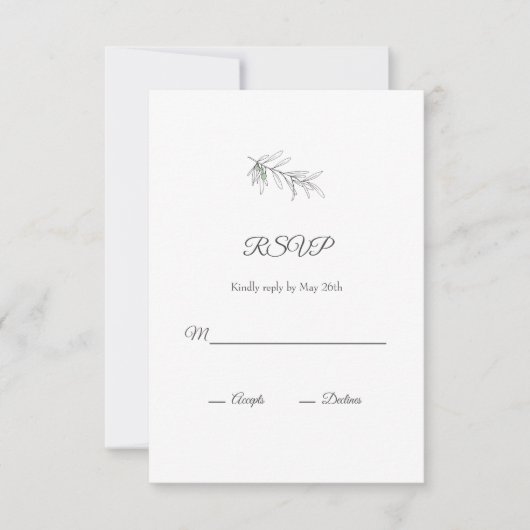 手描きグリーンオリーブ葉 出欠カード (正面)