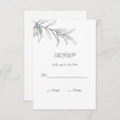 手描きグリーンオリーブ葉 出欠カード (正面/裏面)