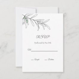 手描きグリーンオリーブ葉 出欠カード