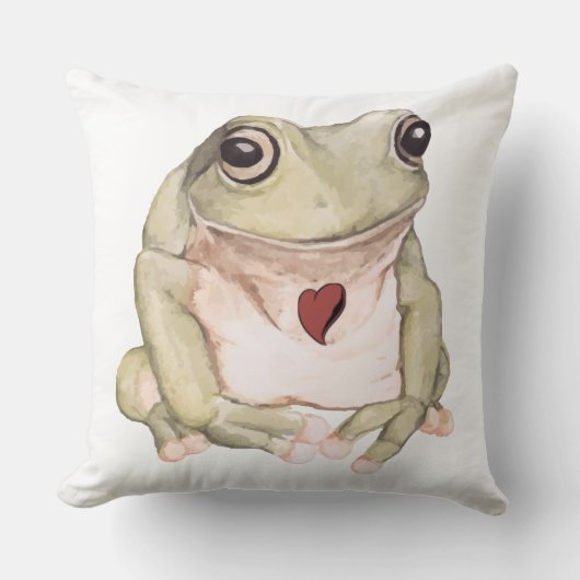 手描きグリーンツリーカエル クッション (正面)