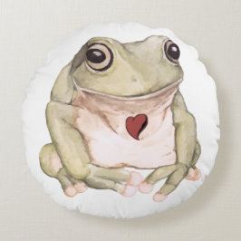 手描きグリーンツリーカエル ラウンドクッション