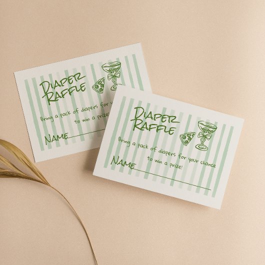 手描きグリーンピンクピザベビーおむつラッフル エンクロージャーカード