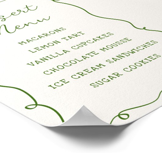 手描きグリーンフレームデザートメニュー ポスター (角)